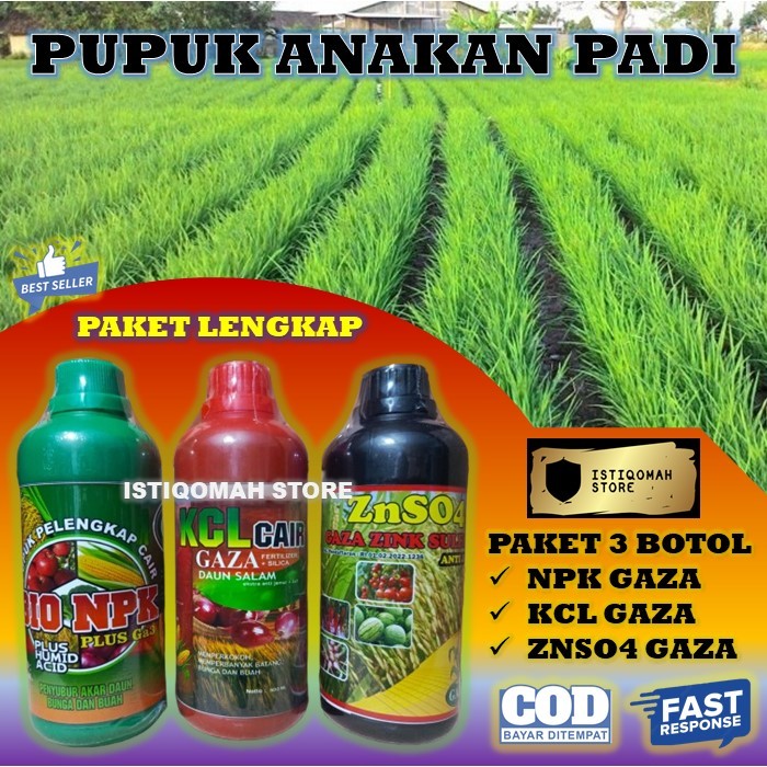 PAKET LENGKAP 3 BOTOL Pupuk GAZA (NPK, KCL, ZNSO4) Obat Semprot Perbanyak Anakan Padi Biar Banyak da