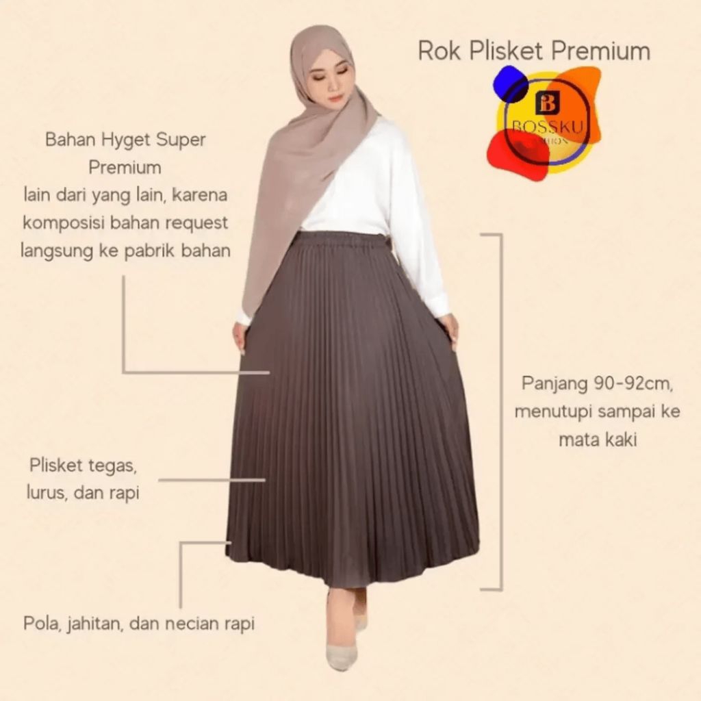 Kualitas Super Rok Plisket Premium Jumbo M Fit Xxl 100% Original Tebal Bahan Hyget Super Terbaru