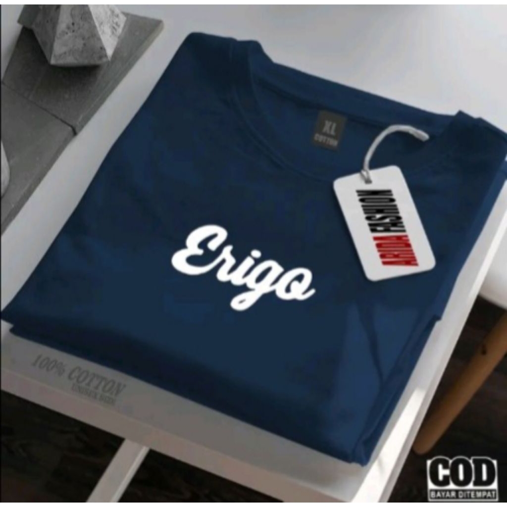 Baju Kaos Erigo Pria Wanita Lengan Pendek Distro Erigo Tengah Print Black 100% Cotton Combed 24s Teb