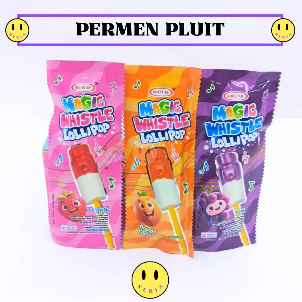 

Lolipop magic whistle sweet me permen pluit rasa buah buahan isi 30 pcs