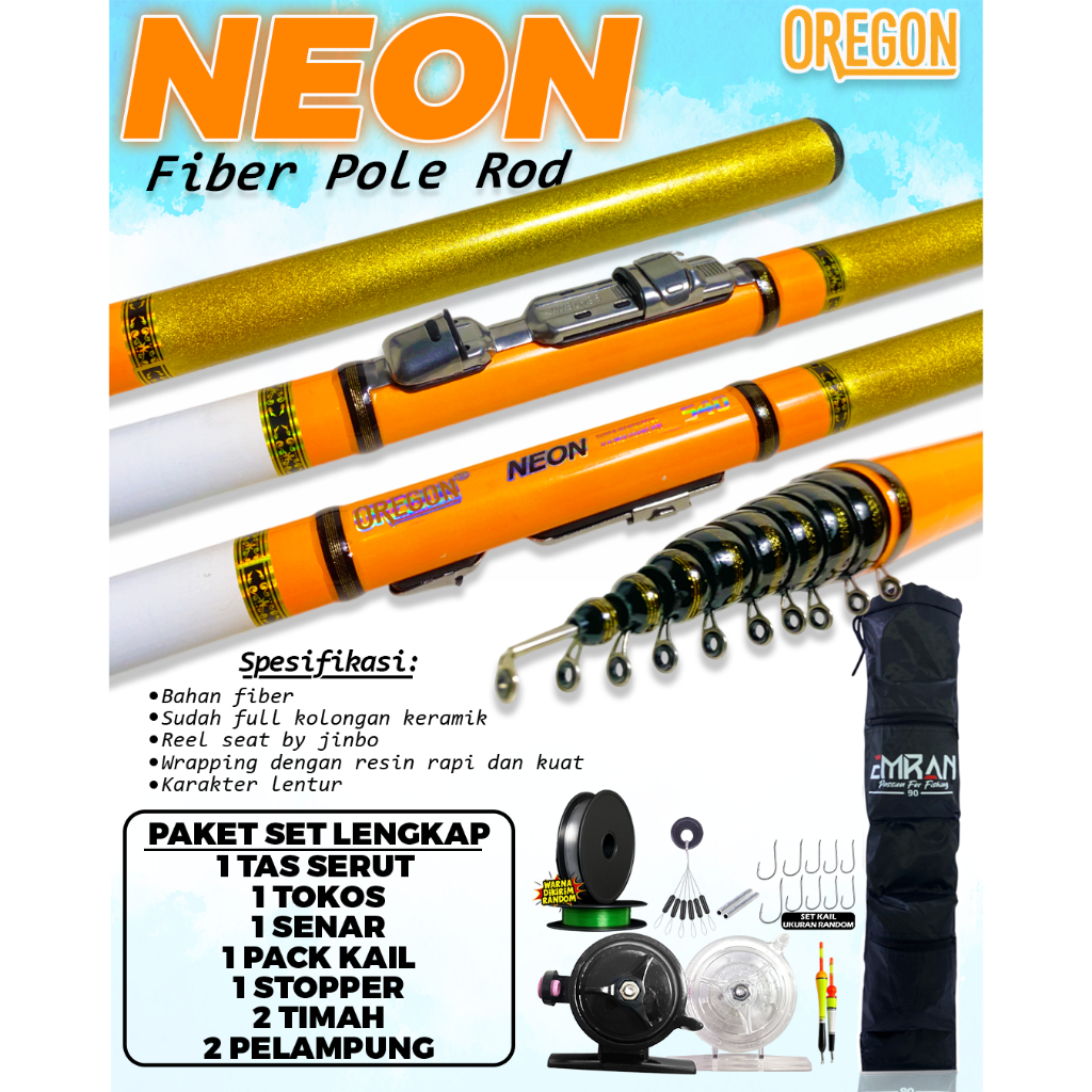 SET LENGKAP Pancing Tegek Kolong Oregon Neon Pole Murah Reel Joran