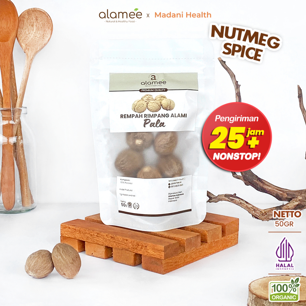 

ALAMEE Biji Pala Utuh Rempah Kering Nutmeg Whole Rimpang Organik Alami Bumbu Seasoning Masakan 50gr