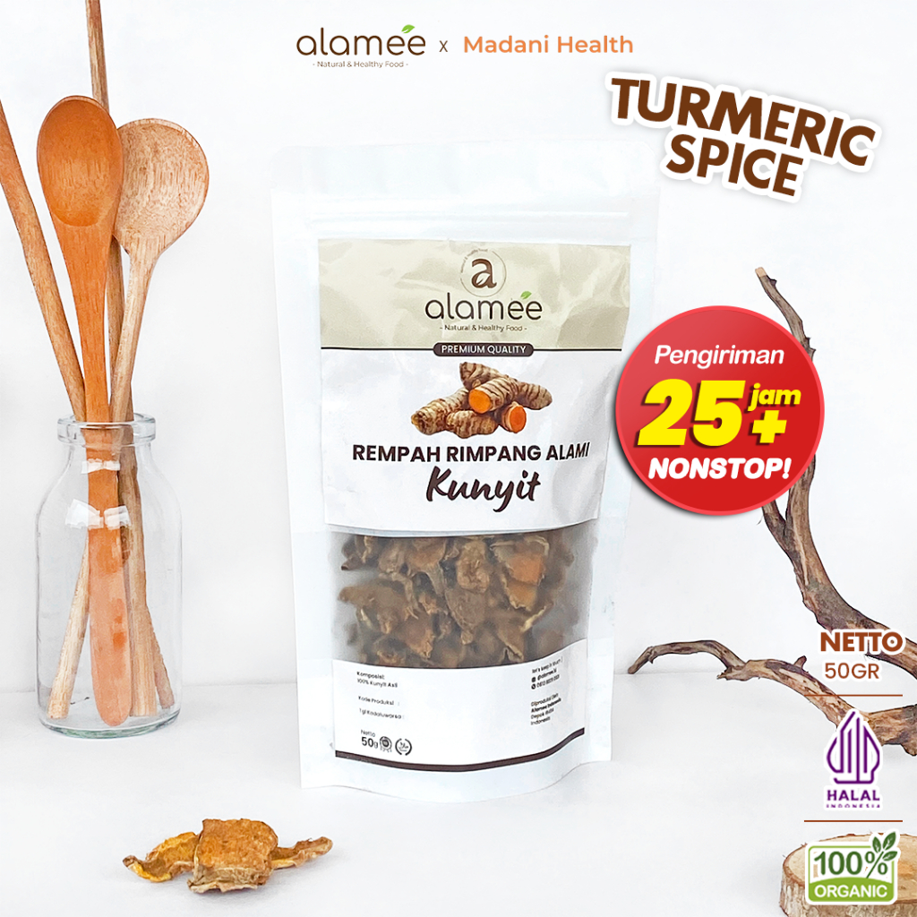 

ALAMEE Kunyit Kering Dried Turmeric Iris Rempah Rimpang Organik Alami Kunir Bumbu Seasoning 50gr