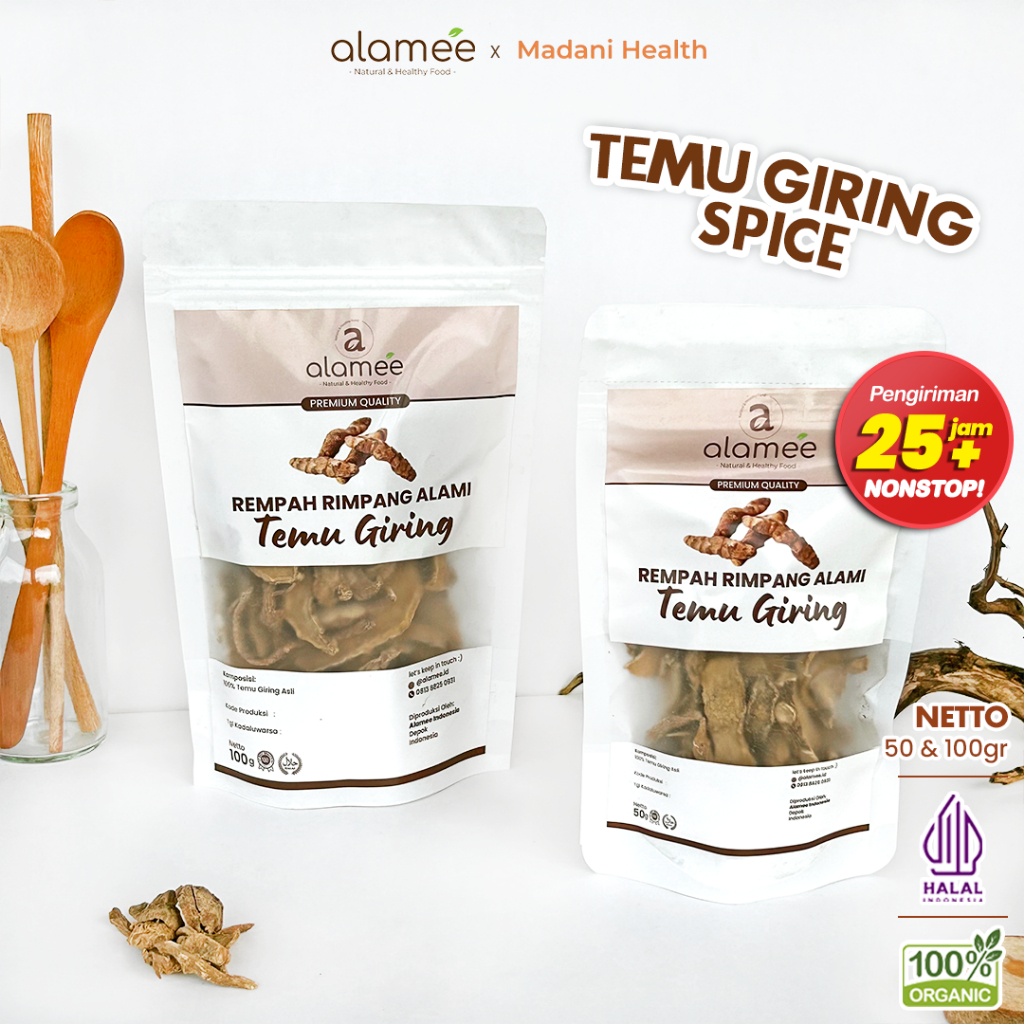 

ALAMEE Temu Giring Kering Organik Iris Kuning Gajah Rempah Rimpang Alami Bumbu Seasoning Masak 100gr