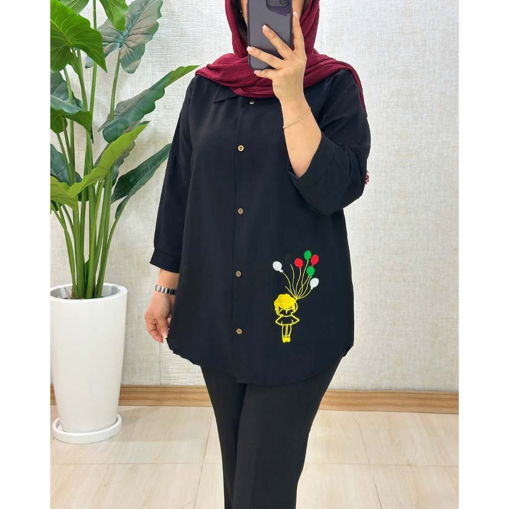 Atasan kemeja Leona Apparel baju kancing wanita bordir terbaru balon busui basic polo linen muslim c