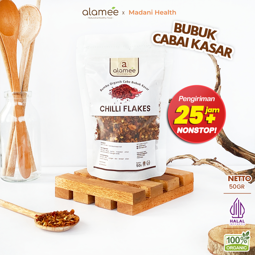 

ALAMEE Cabe Bubuk Kasar Chilli Flakes Cabai Bumbu Dapur Masak Organik Rempah Murni Seasoning 50g