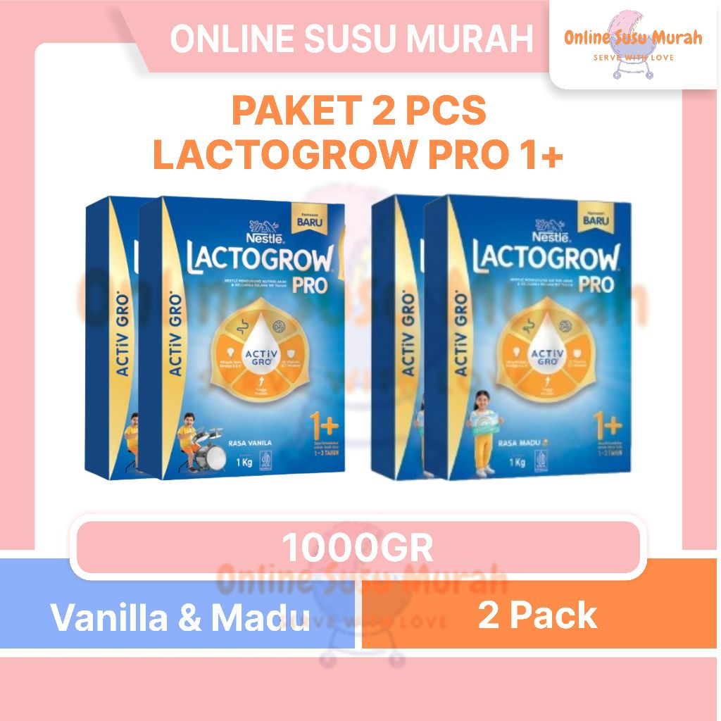 LACTOGROW PRO 1+ PAKET 2 KOTAK VANILA MADU 1000GR TAHAP 1 USIA 1 - 3 THN LACTO GROW GRO 1000 GR SSKD