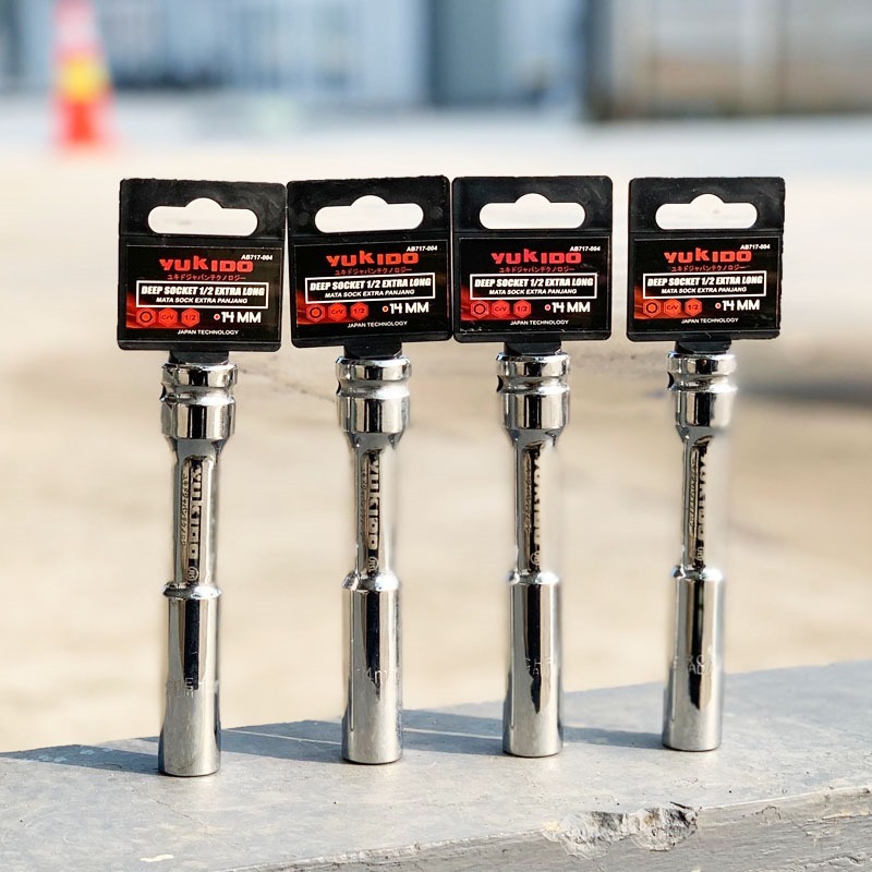 UPGRADE Yukido Mata Sok Panjang 8 10 12 14 MM Kunci Sock 1/2" 6PT Deep Wall Socket CRV ORIGINAL Terb