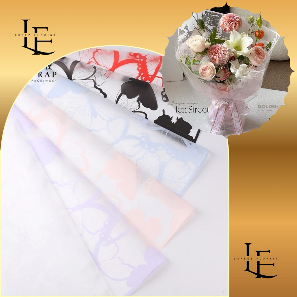 

[1 PACK/ 20 LEMBAR] Flower Wrapping Paper Butterfly Pastel Cellophane Waterproof Kertas Bungkus Pembungkus Bouquet Bucket Bunga Motif Kupu Kupu Pastel Anti Air