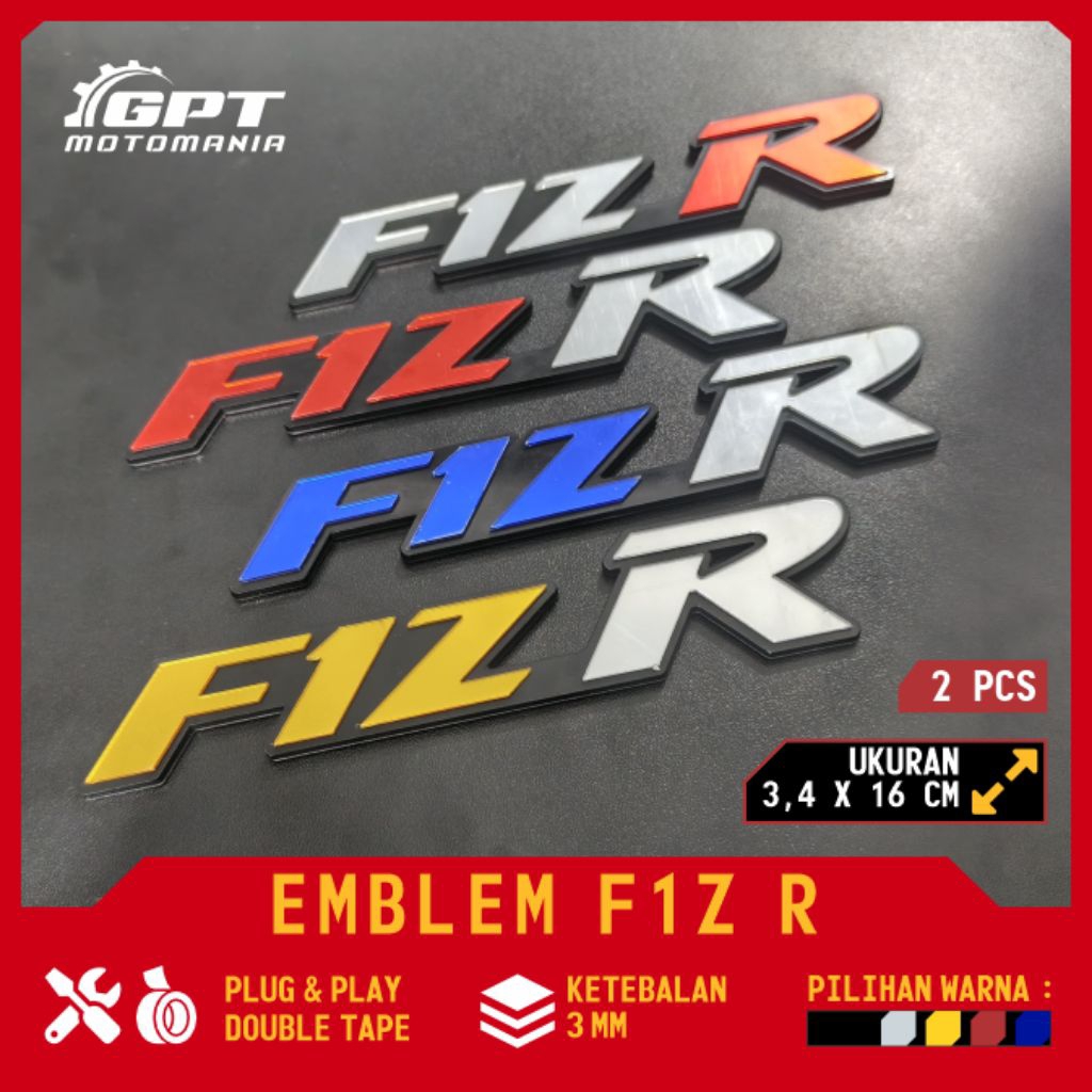 F1ZR SILVER GOLD MERAH BIRU STIKER AKRILIK MIRROR EMBLEM MOTOR F1ZR DOUBLE TAPE
