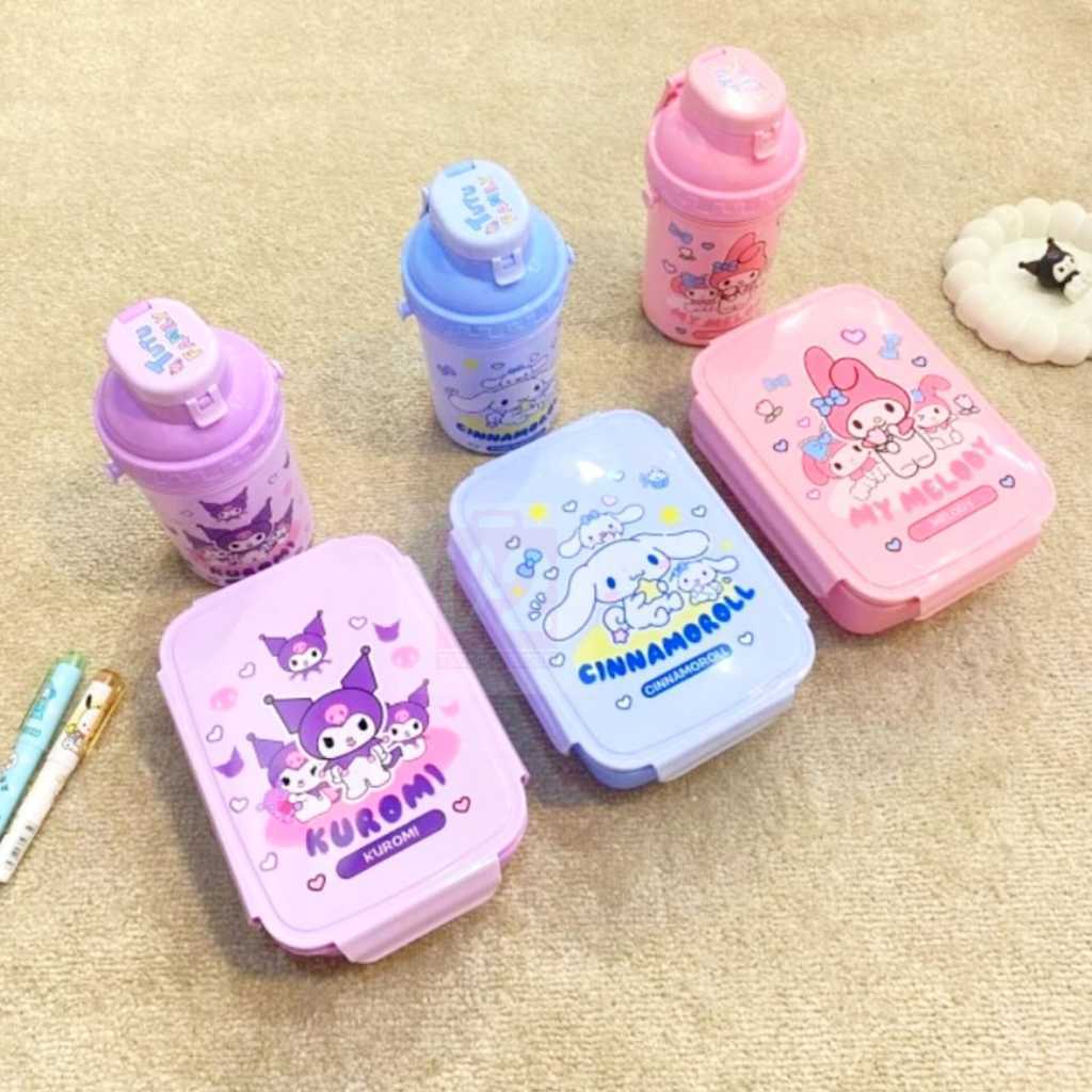 KOTAK MAKAN + BOTOL MINUM KUROMI LUNCH BOX SET KARAKTER || KOTAK MAKAN ANAK SET KARAKTER LUCU GDG