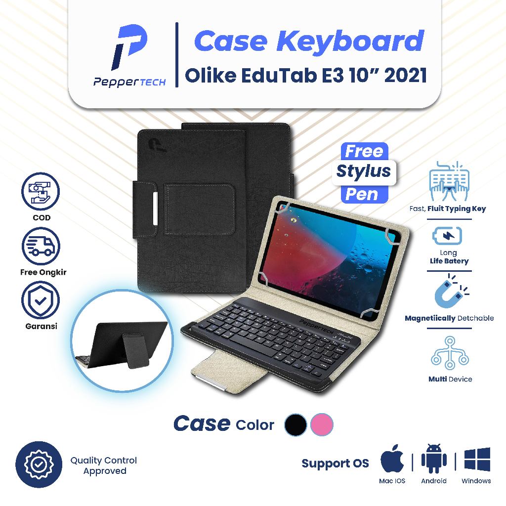PEPPERTECH - Case Leather + Keyboard for Olike Edu Tab E3 10 Inch 2021 Flipcase Casing Cover Tablet 