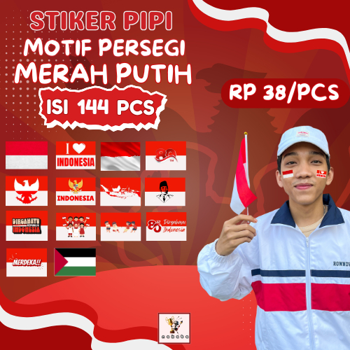 

[144 Pcs] Stiker Pipi Bendera Merah Putih Motif Persegi Cromo l Hut Kemerdekaan Indonesia 17 Agustus