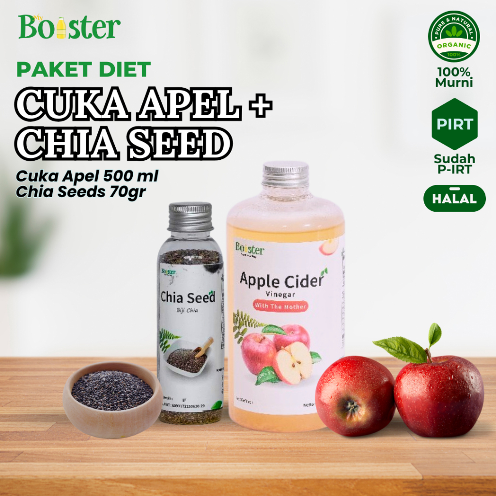 

MYBOOSTER PAKET CUKA APEL + CHIA SEEDS PAKET DIET SEHAT CUKA APEL 500ML CHIA SEED 70GR ASLI