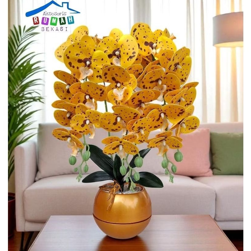 BUNGA SUDUT ANGGREK LATEX BULAN 3 CABANG MODEL SEJAJAR DENGAN POT BOLA
