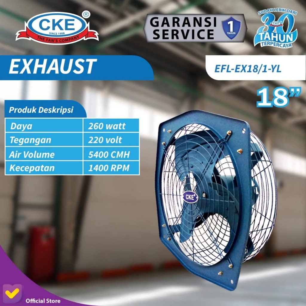 CKE Exhaust Fan 18 Inch Low Noise EFL-EX18/1-YL Exhaust dinding Tidak Berisik