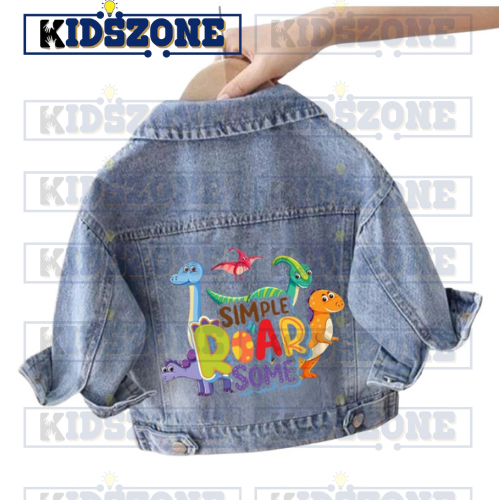 BESTPROMO JAKET JEANS ANAK KARAKTER DINOSAURUS SNOW BLUE & BLACK 1-7 TAHUN