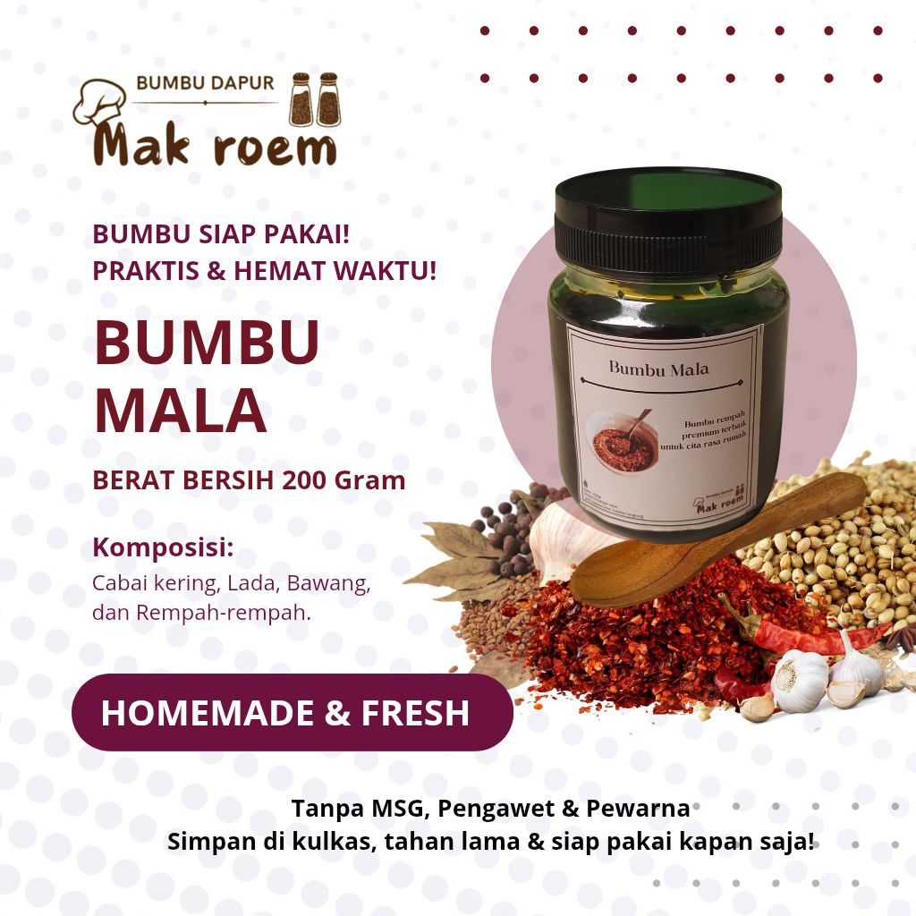 

By bumbu dapur mak roem ,bumbu mala,bumbu masak premium, alami, non MSG dan pengawet