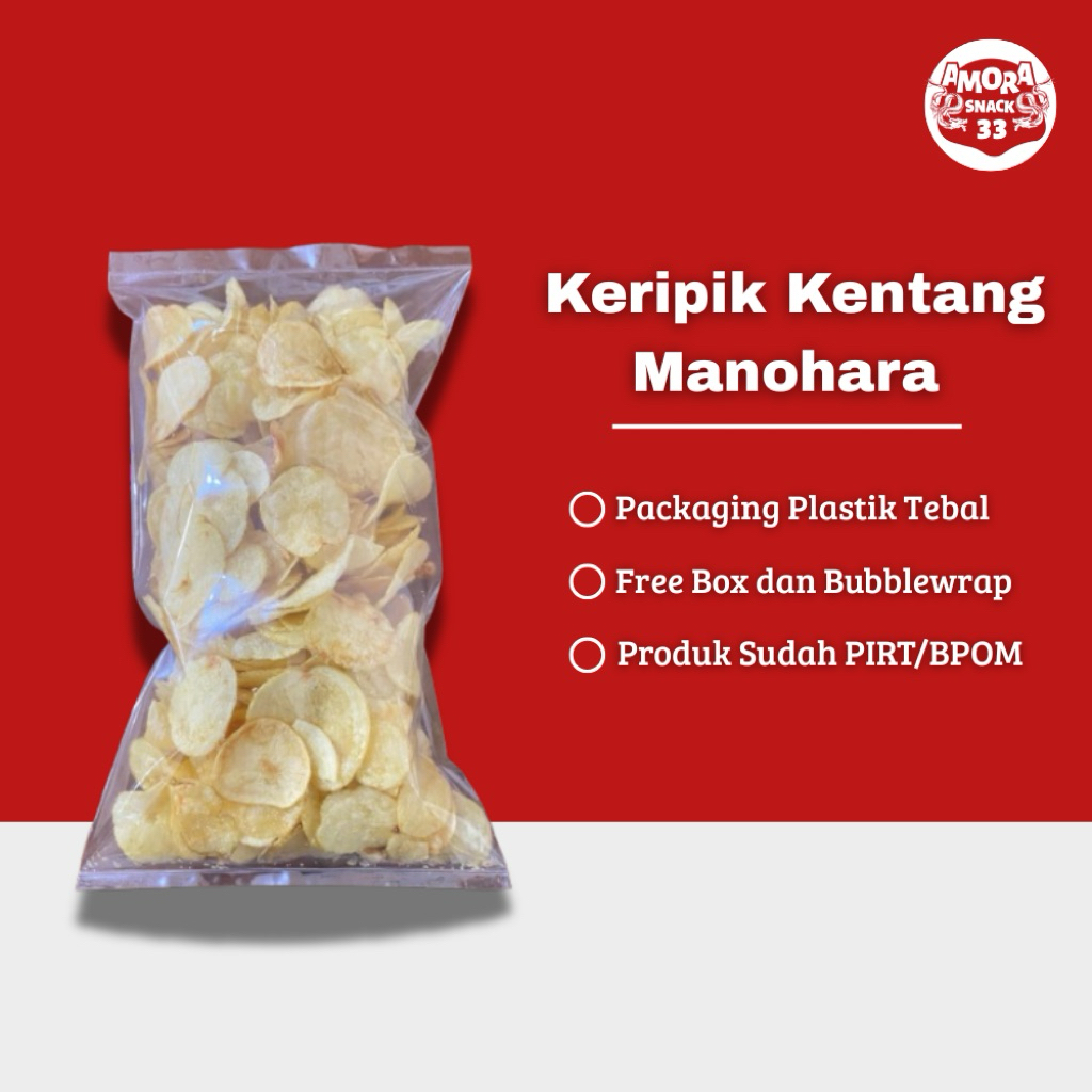 

[AMORA SNACK33] KERIPIK KENTANG MANOHARA Original (Grosir) 250gr 500gr 1kg | Original Asin, Pedas,Rumput Laut |
