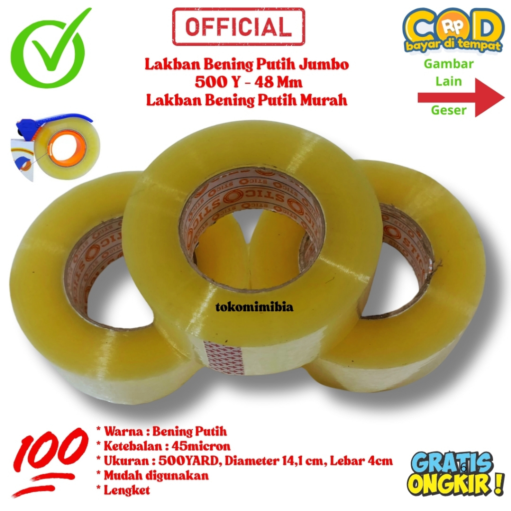 Isolasi Bening Putih 48mm X 500y / Lakban Bening Putih 48mm X 500 Yard