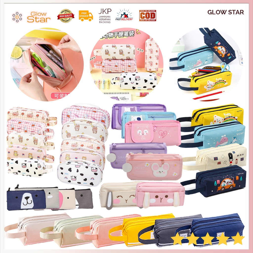 

TP1 Kotak Pensil Tepak Lucu Kartun Transparan Sekolah Korea pink creame putih alat tulis Tas Penyimpanan Kosmetik Sekolahan Kantoran wadah bolpen Cat Dog Bunny Kelinci Pink Lucu