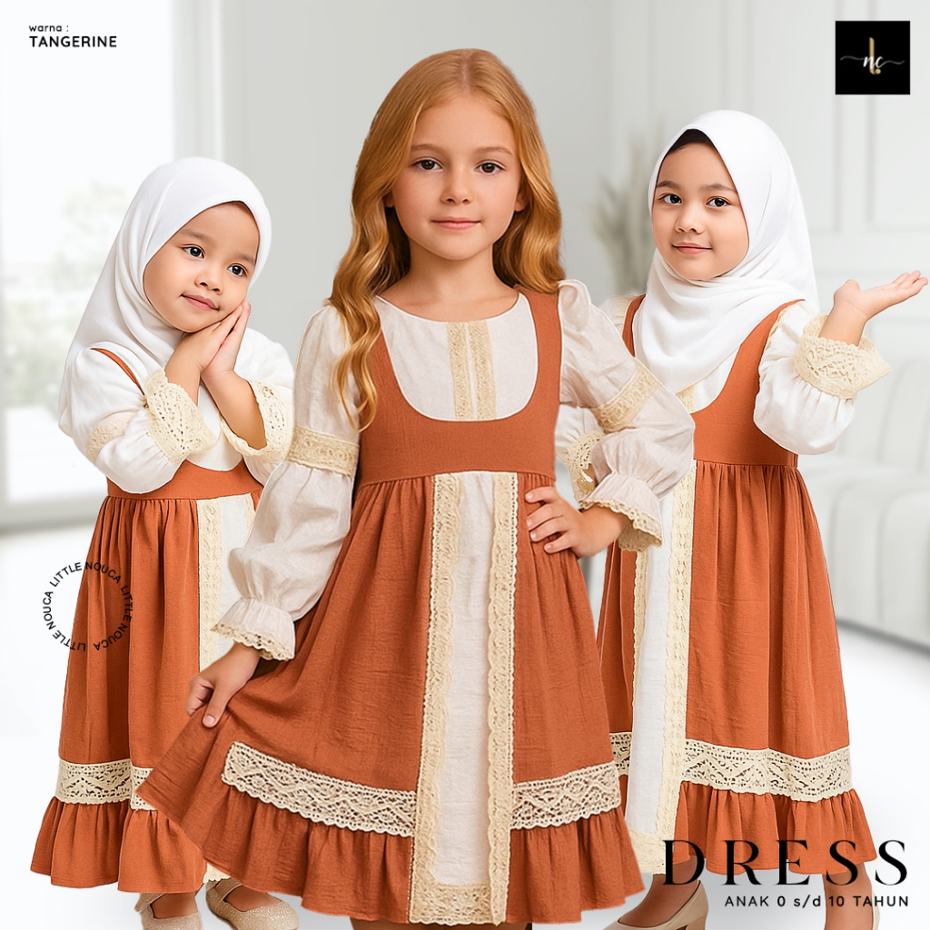 Little Nouca - Gamis muslim anak perempuan syari kids } Dress Anak Perempuan Kekinian