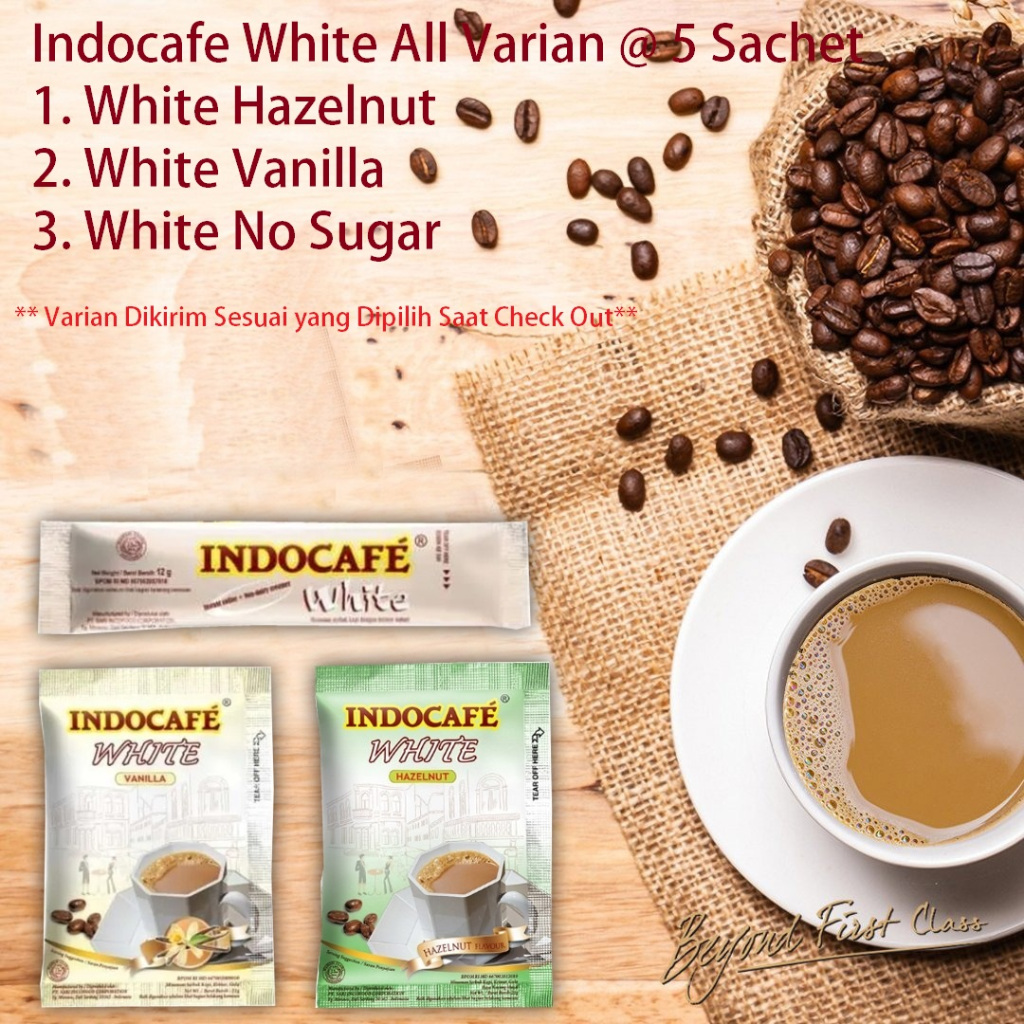 

Indocafe White 5 SAHCET Coffee all Varian White hazelnut white vanilla white non sugar