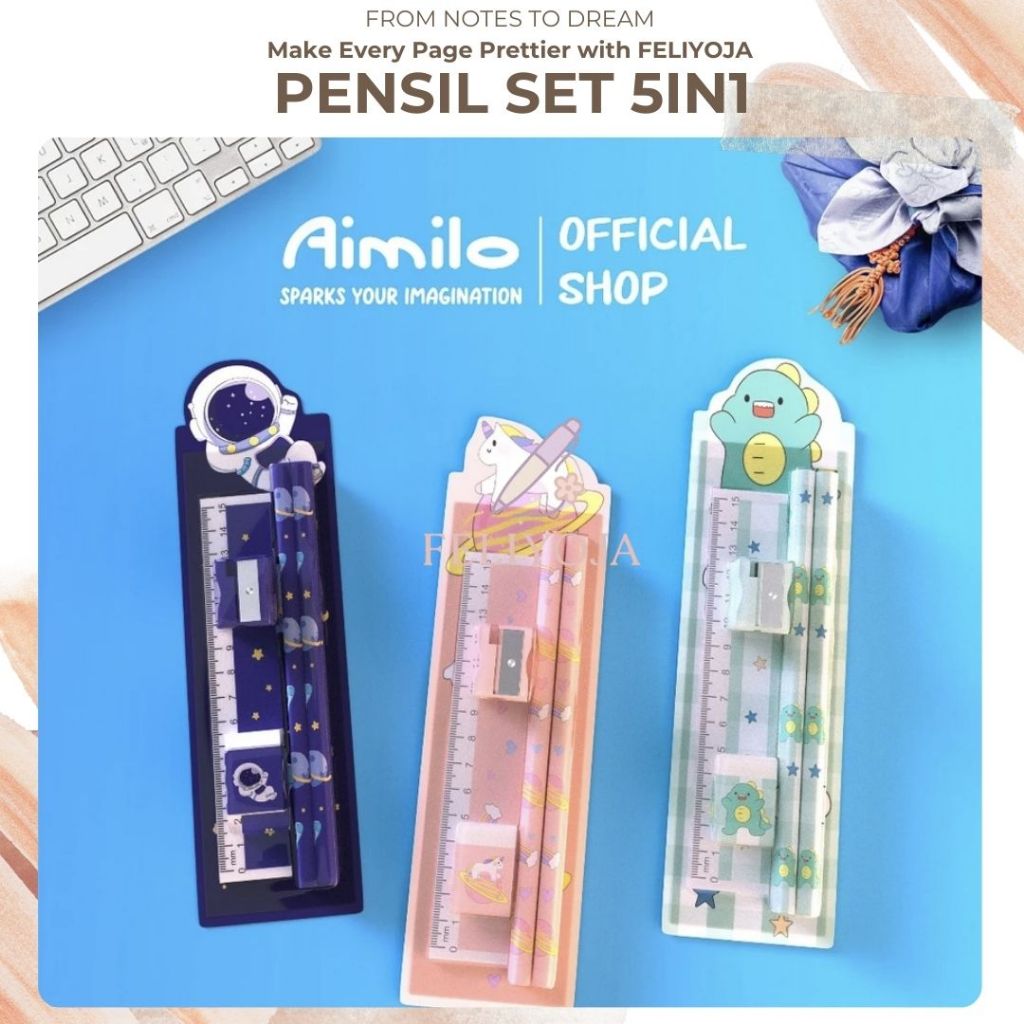 

FELIYOJA | Aimilo 5in1 Pensil Set Alat Tulis Anak Lucu Dan Penghapus