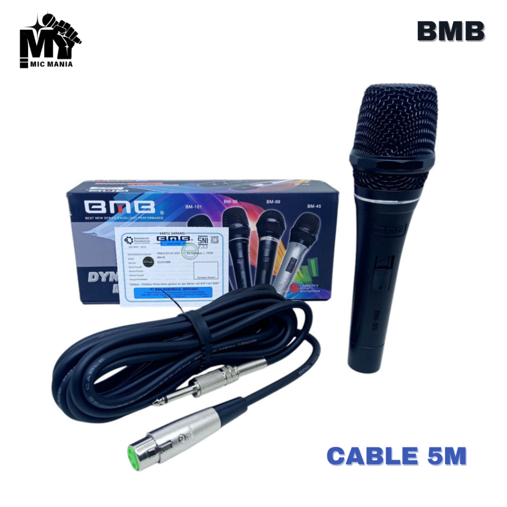 Mic BMB  Kabel Panjang Microphone Kabel 5Meter Original Microphone Cable Mik Vokal Mik Karaoke