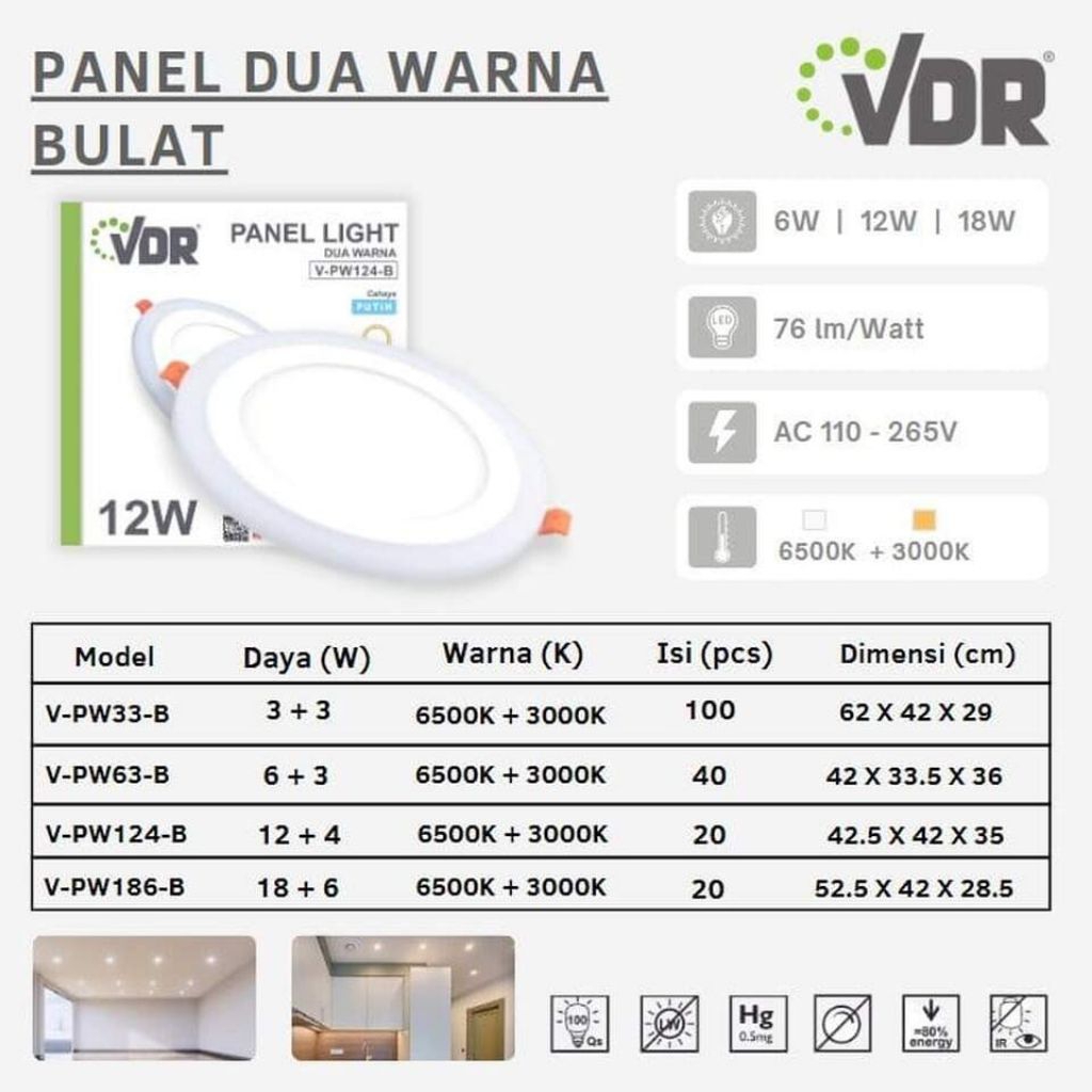 LAMPU DOWNLIGHT LED PANEL 2 WARNA PUTIH BIRU / VDR LED Panel Light dua warna bulat