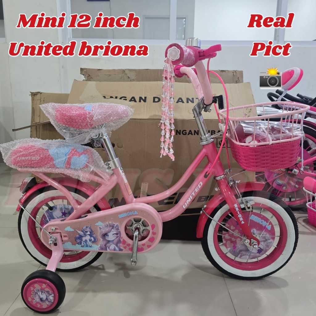 Sepeda Anak Perempuan mini 12inch  UNITED BRIONA Dan United Barbie Keranjang  BY UNITED TERBARU
