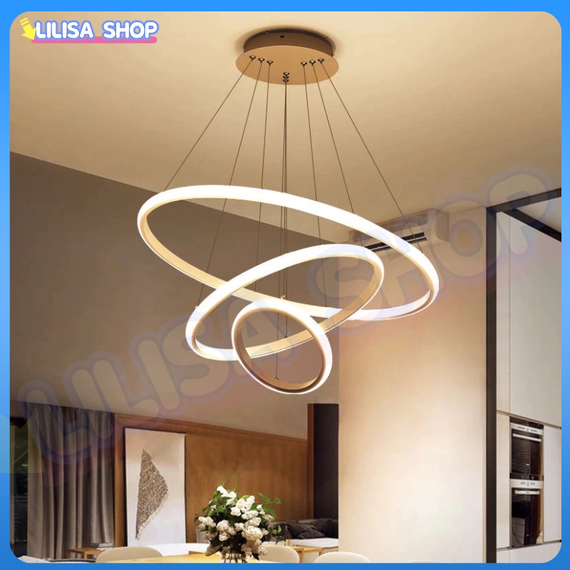 Lampu Gantung Minimalis LED 3 Ring Modern Ruang Tamu Lampu Gantung 3 Warna Lampu Gantung