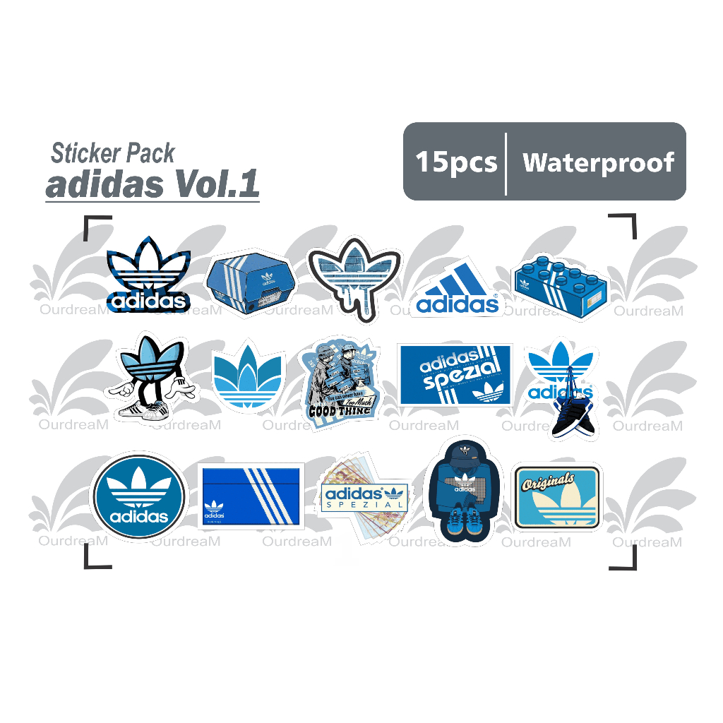 

stiker adidas Vol.1 - isi 15 pcs sticker pack tumbler helm waterproof medium size
