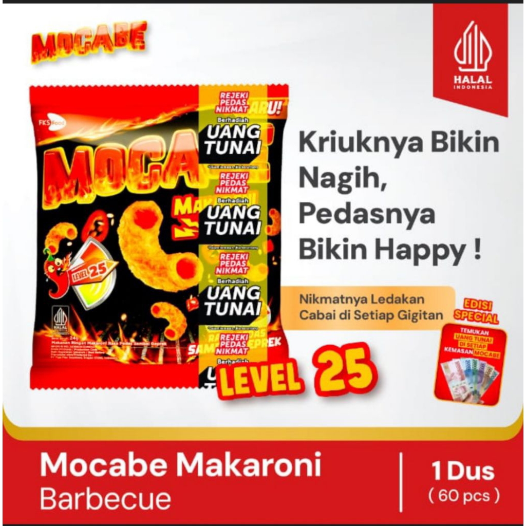 

Mocabe - Barbecue - Small Pack - 1 Karton (6 renceng) - 60 Pcs - 24gr (Free 12 Pcs)