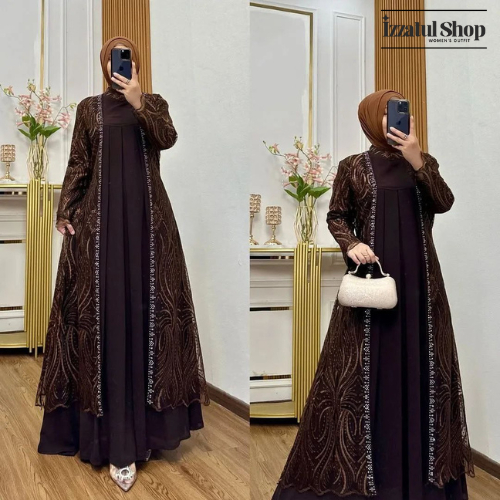 Gamis Brokat Best Seller Kombinasi Swarovski Nadhira Dress Pesta Mewah Terbaru Bahan Ceruty Babydoll