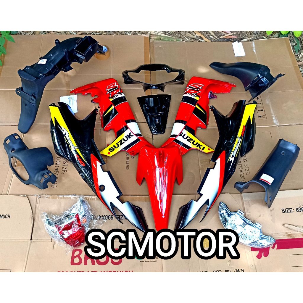 Cover Body Fullset Halus Kasar Plus Lampu Suzuki Smash 110 Lama 2002 s/d 2006 Warna Merah Hitam