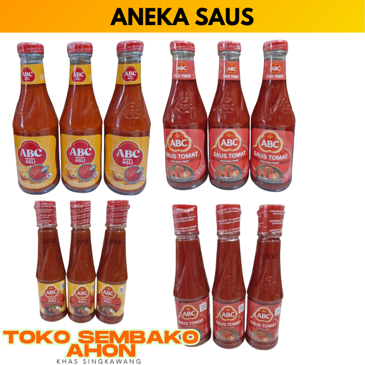 

ABC Saus Tomat 335ml | ABC Sambal 335ml | ABC Sambal 135ml | ABC Saus Tomat 135ml | Belibis Sambal | Delmonte Saus Tomat | Saori Saus Tiram 270ml | Saus Teriyaki 135ml