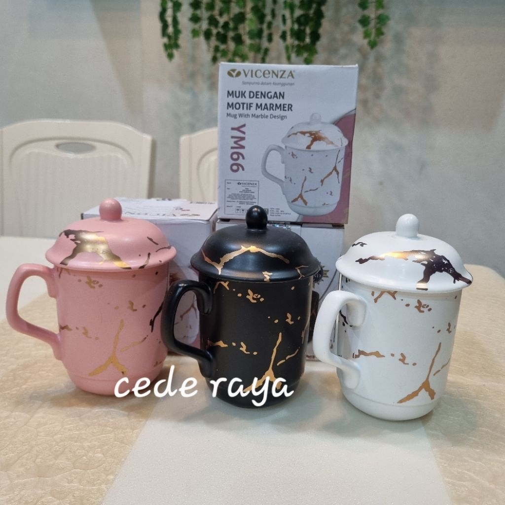 mug tutup keramik porslen vicenza motif marmer YM 66
