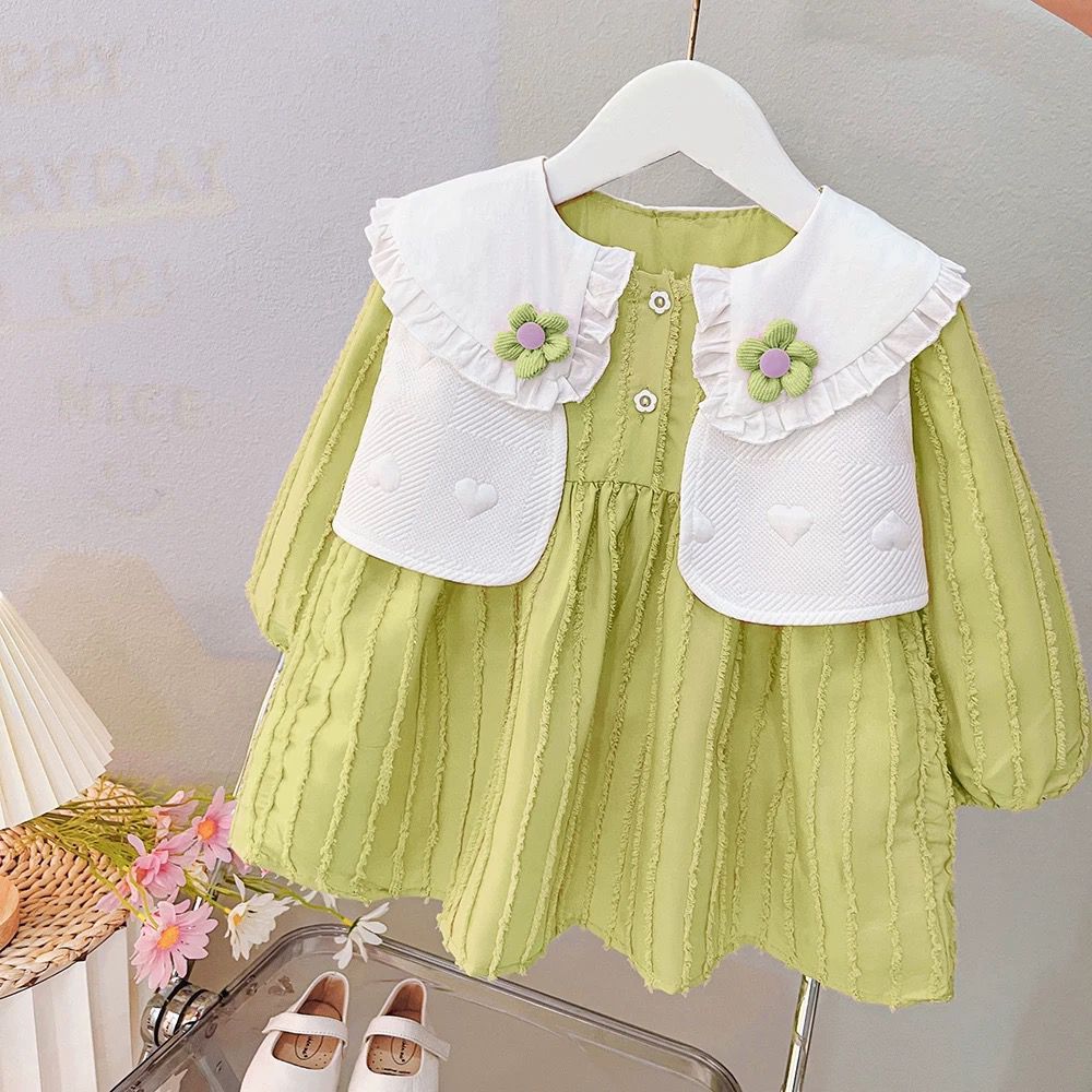 Dress Plisket Anak Perempuan Usia 1-4 Tahun | Baju Dress Model 2in1 Lengan Panjang Balon Serut Varia