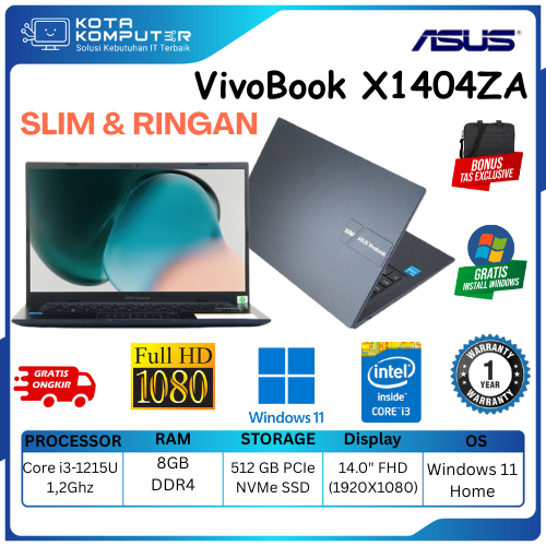 LAPTOPNYA ANAK KULIAH ASUS VivoBook X1404ZA Core i3 Gen terbaru Ram 8GB SSD 512GB 14" FHD Windows11