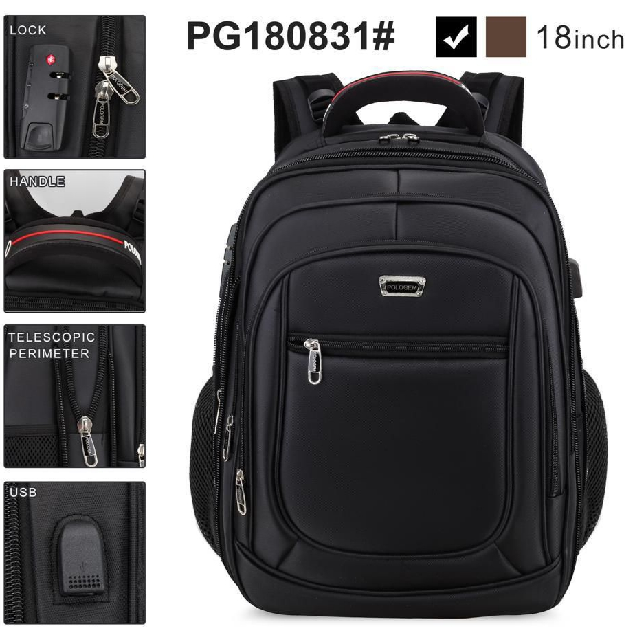 Ransel Polo Gem 18 IN EXPANDABLE Tas Ransel Kerja Tas sekolah Kunci Usb Port POLO Import