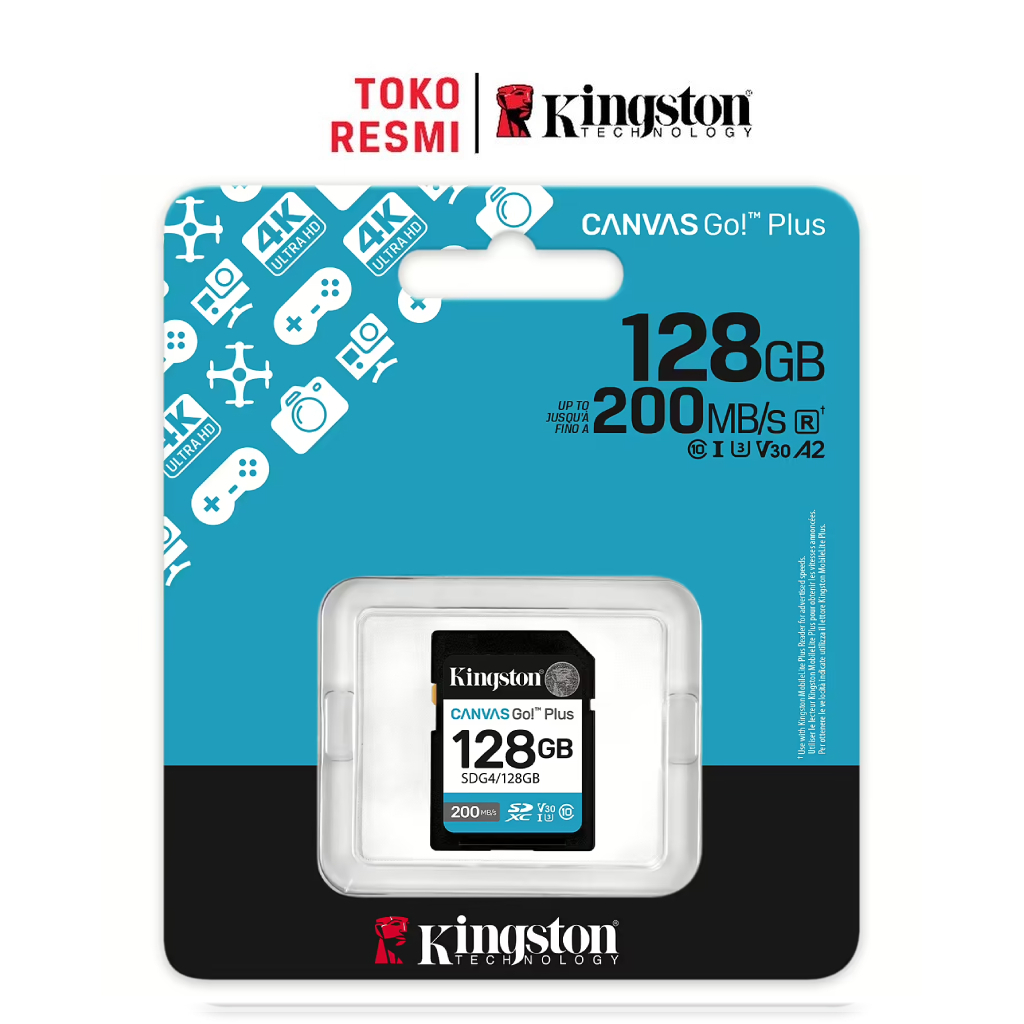 Kingston Canvas Go Plus Class 10 SD Card 128GB (SDG4/128GB) Kecepatan 170MB/dtk