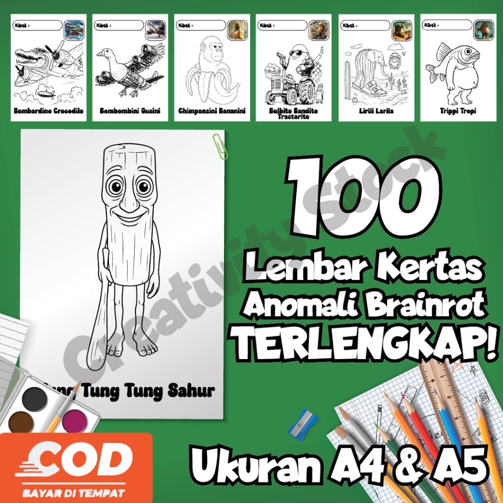 

100 Kertas Gambar Mewarnai Anomali Brainrot Terlengkap / Kertas Ukuran A4, A5 / Cocok Untuk Aktifitas Anak Dirumah