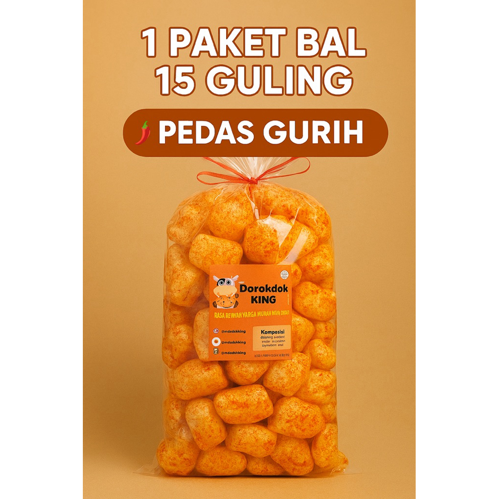 

DOROKDOK KING – 1 Paket Bal Isi 15 Guling | Rasa Asin Gurih | Kulit Sapi Asli 100% | Super Kriuk Siap Makan