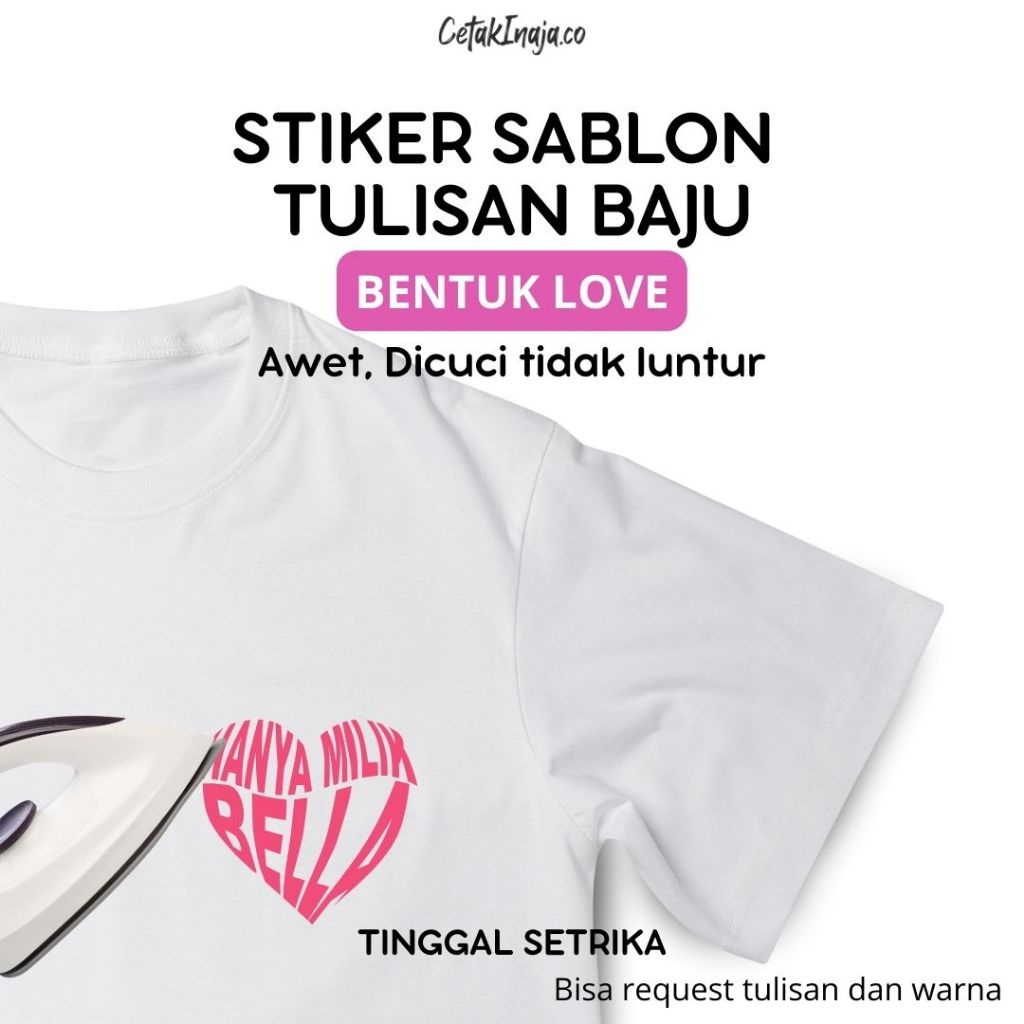 

Stiker Sablon Nama Bentuk Love Baju Stiker Custom Nama Label Printing Kain / Kaos Sablon Setrika Lucu Hadiah Ulang Tahun Anniversary Gratis