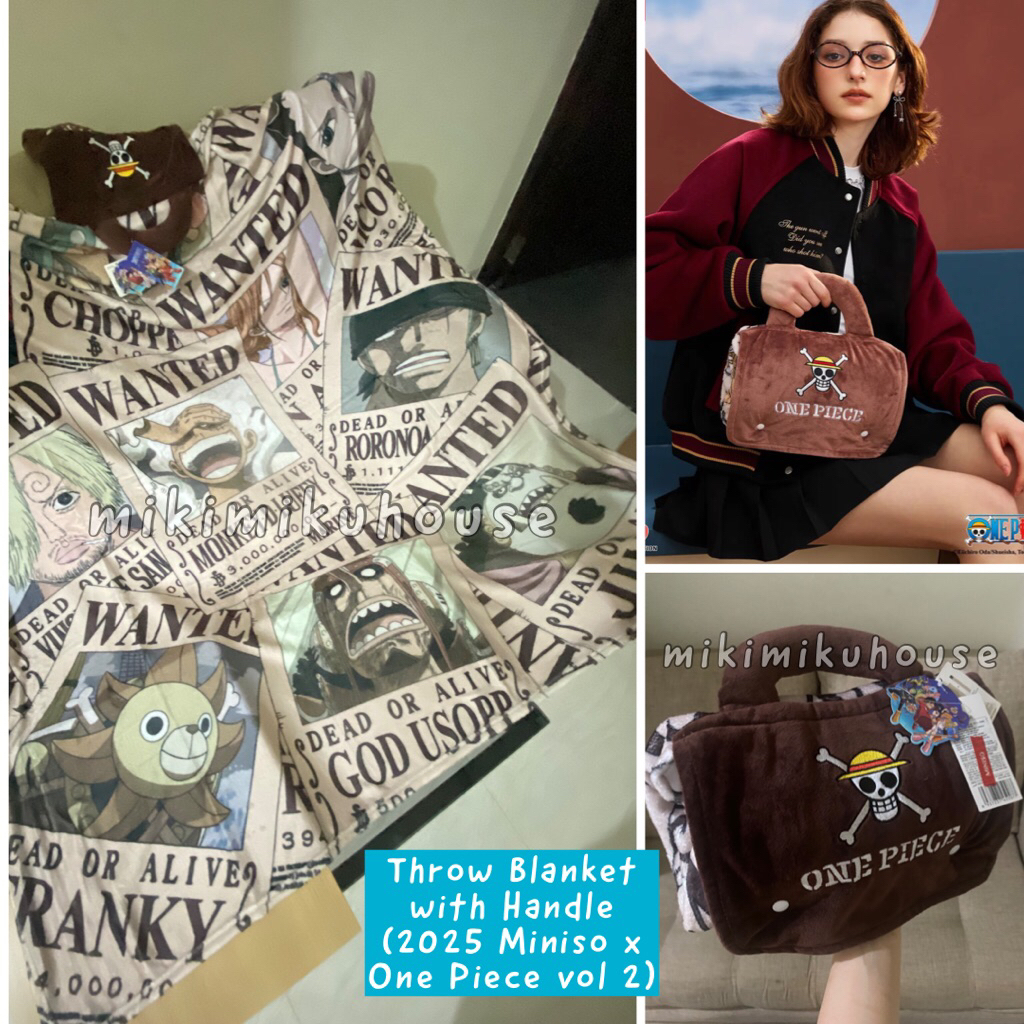READY STOCK MINISO x ONE PIECE BLANKET WITH HANDLE THROW SELIMUT TAS EGGHEAD COLLECTION MINISO EGG H