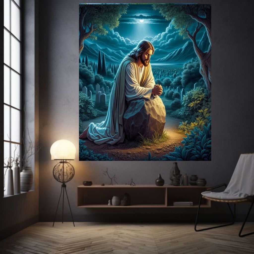 hiasan dinding,TUHAN YESUS BERDOA,extra jumbo,poster cetak,lukisan cetak,kualitas gambar HD,tanpa bi