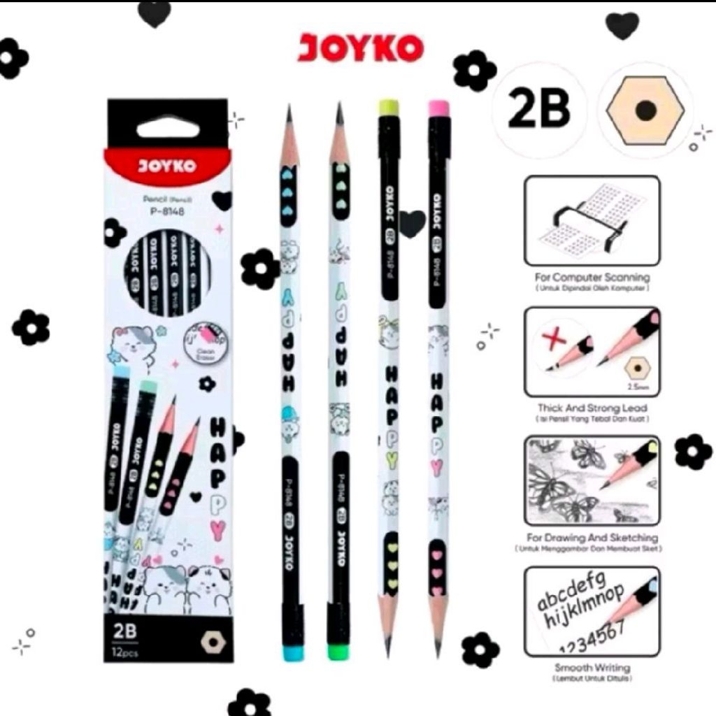 

Joyko Pensil Joyko P-8148 2B 1 Pak 12 Pcs Motif Kucing Lucu untuk Menggambar dan Menulis dengan Tulisan Lancar