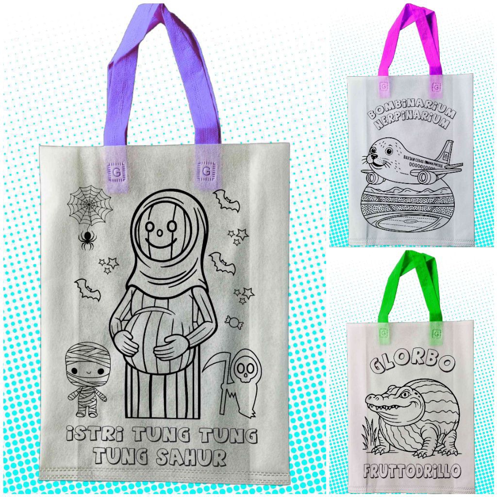 

(PCS)Tas Mewarnai Spunbond Uk 30x40x8 Karakter Pilihan Melukis Anak Anak