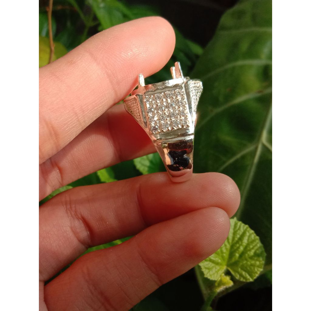 Cincin pria Bahan perak asli untuk batu permata